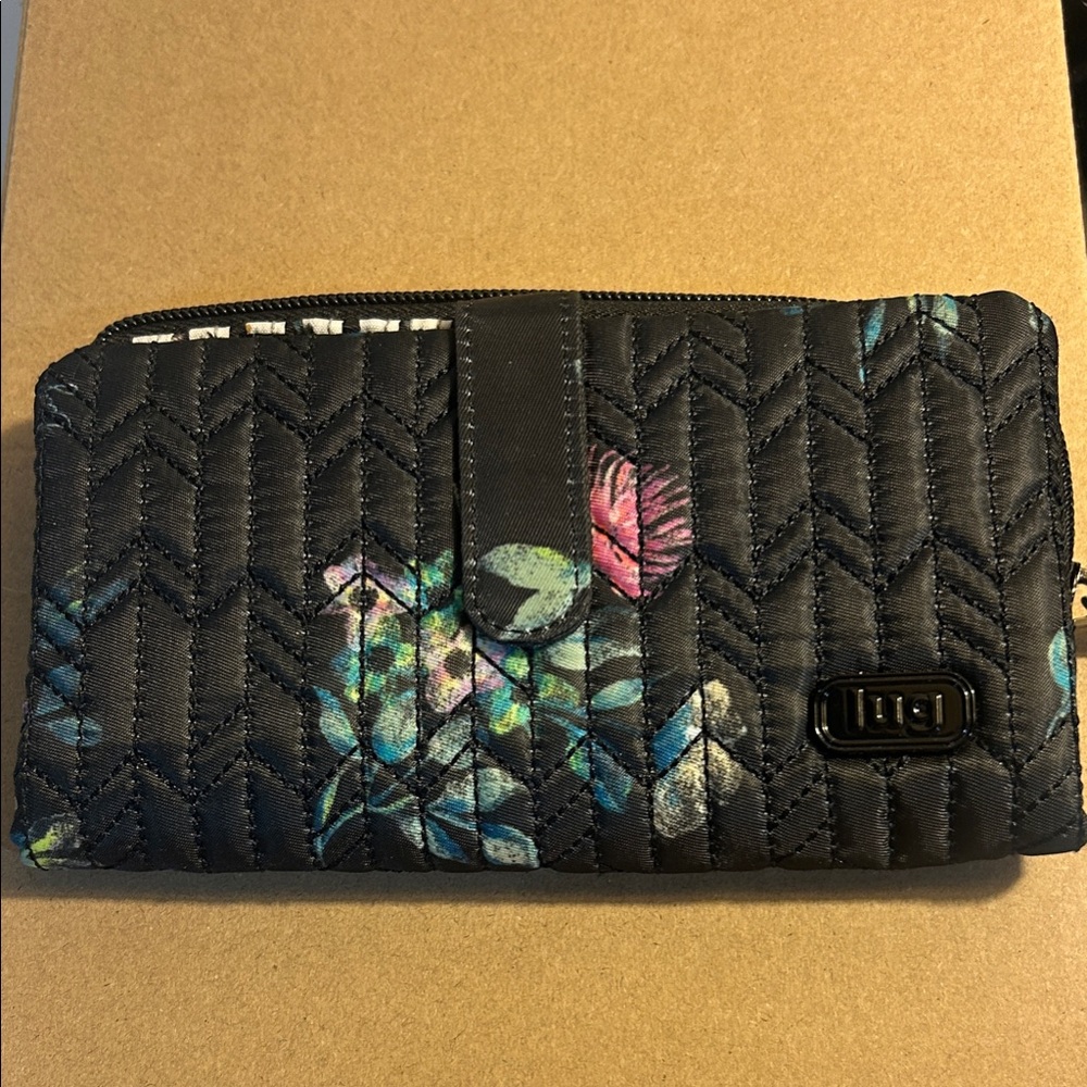 Lug Black Quilted Wallet with Colorful Floral Accents